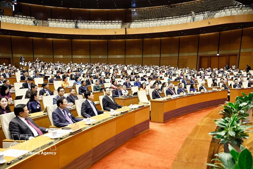 The opening session sees the presence of General Secretary of the Communist Party of Vietnam Central Committee and President To Lam (sixth from left, first row), and incumbent and former Party and State leaders. (Photo: VNA)