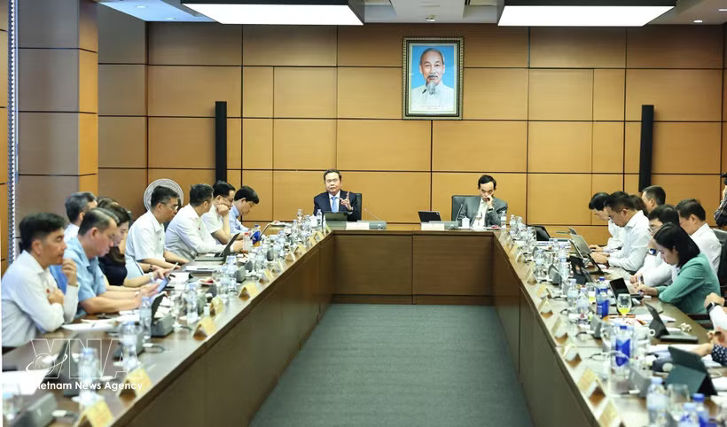 National Assembly President Tran Thanh Man speaks at the discussion (Photo: VNA)