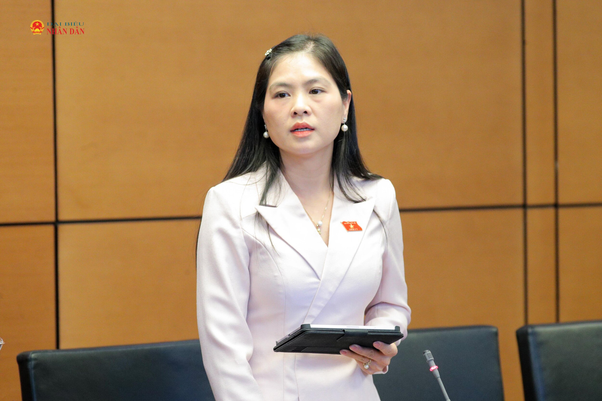 ĐBQH Phạm Thị Thu Thủy (Thái Nguyên) phát biểu. Ảnh Hồ Long