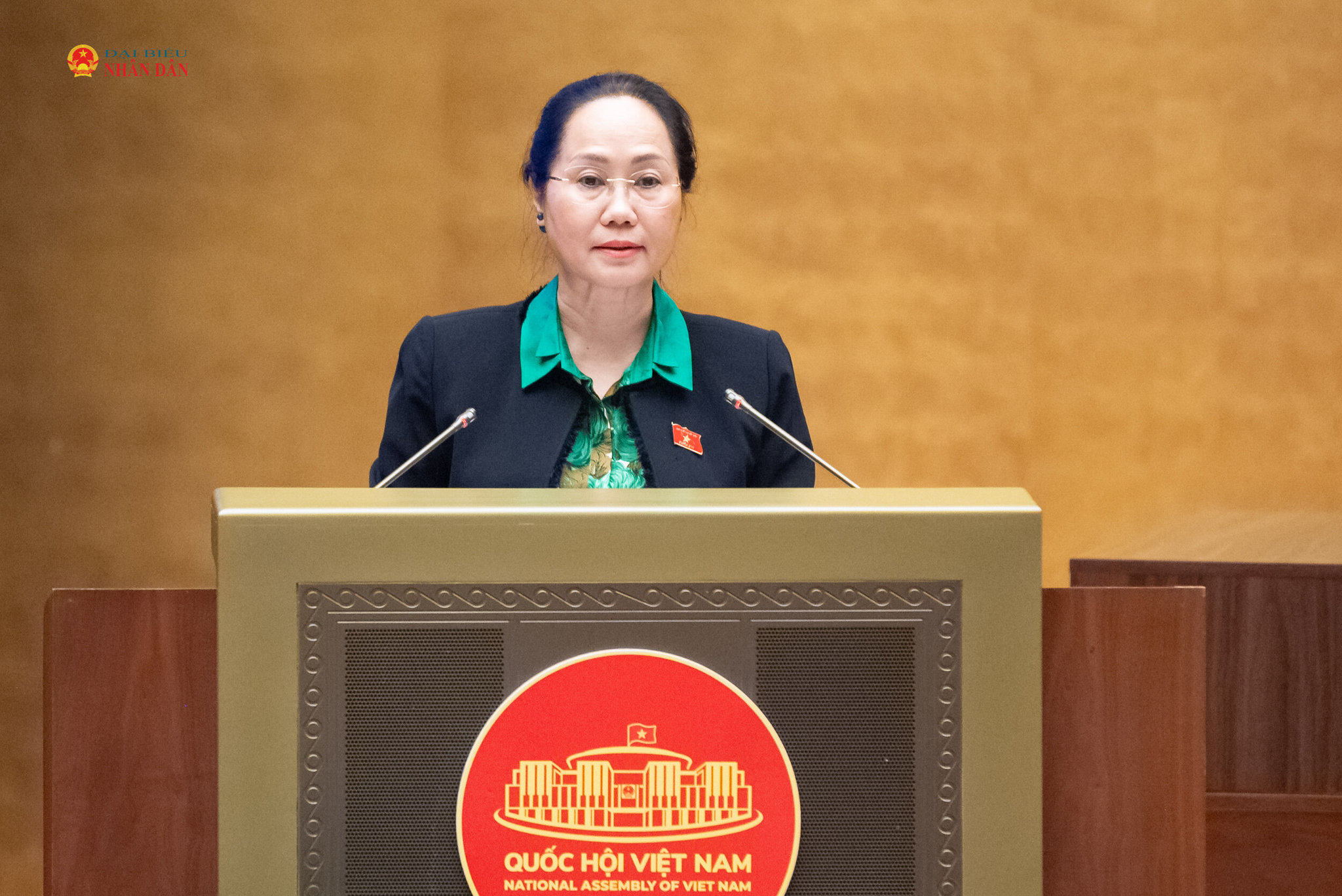 Bộ trưởng Bộ Văn hóa, Thể thao và Du lịch Lâm Thị Phương Thanh trình bày Tờ trình về dự án Luật sửa đổi, bổ sung một số điều của Luật Thể dục, thể thao, Luật Du lịch, Luật Thư viện, Luật Điện ảnh, Luật Di sản văn hóa, Luật Quảng cáo, Luật Báo chí