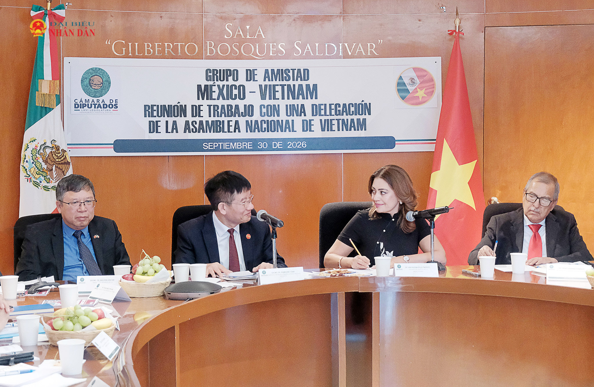 Phó Chủ nhiệm VPQH Việt Nam Phạm Đình Toản và bà Ana Karina Rojo Pimentel - Chủ tịch Ủy ban Phúc lợi Hạ viện Mexico, kiêm Chủ tịch Nhóm Nghị sĩ hữu nghị Mexico – Việt Nam tại cuộc làm việc