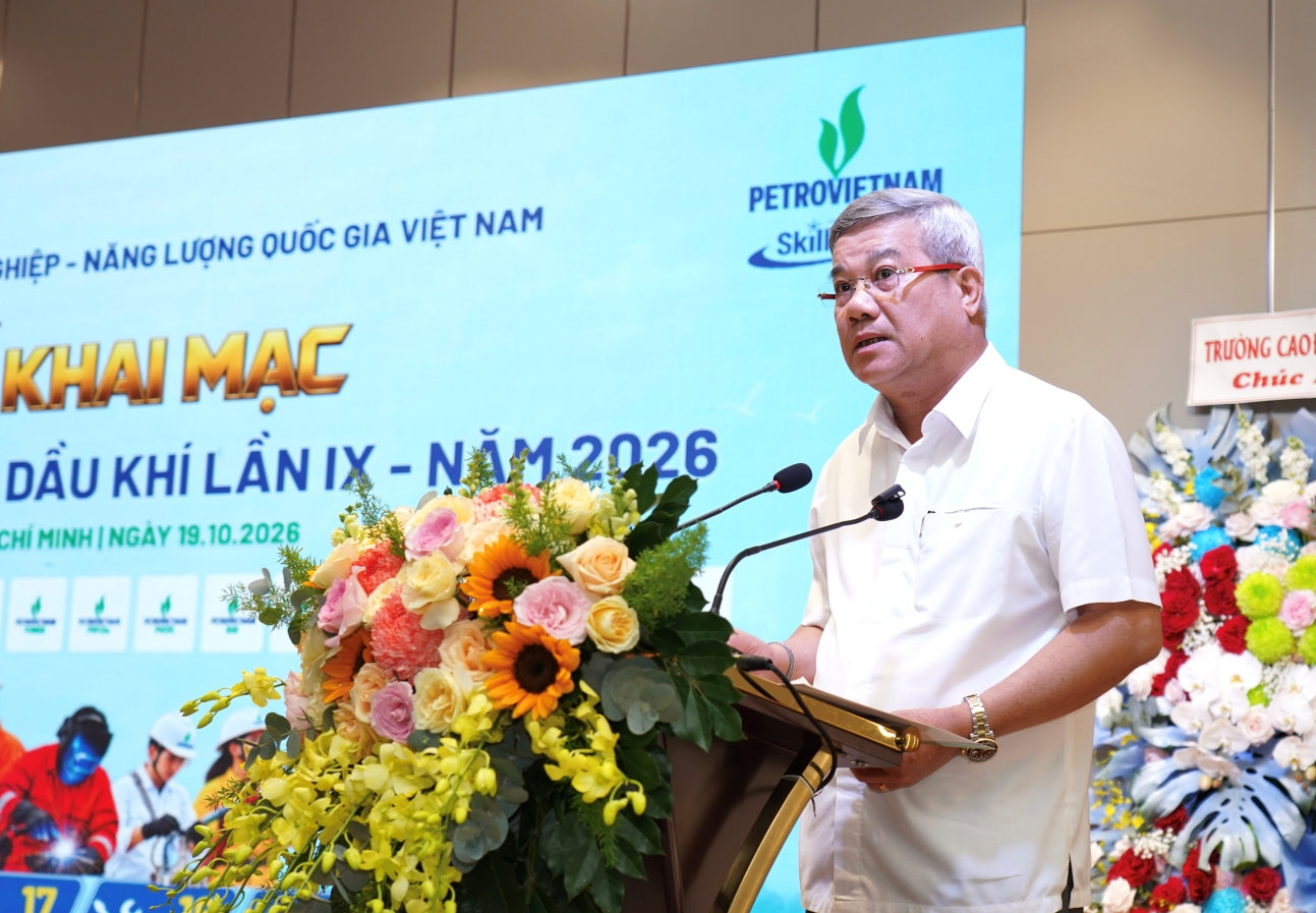 Phó Tổng Giám đốc Petrovietnam,Trưởng Ban Tổ chức Hội thi Đỗ Chí Thanh phát biểu tại lễ khai mạc Hội thi