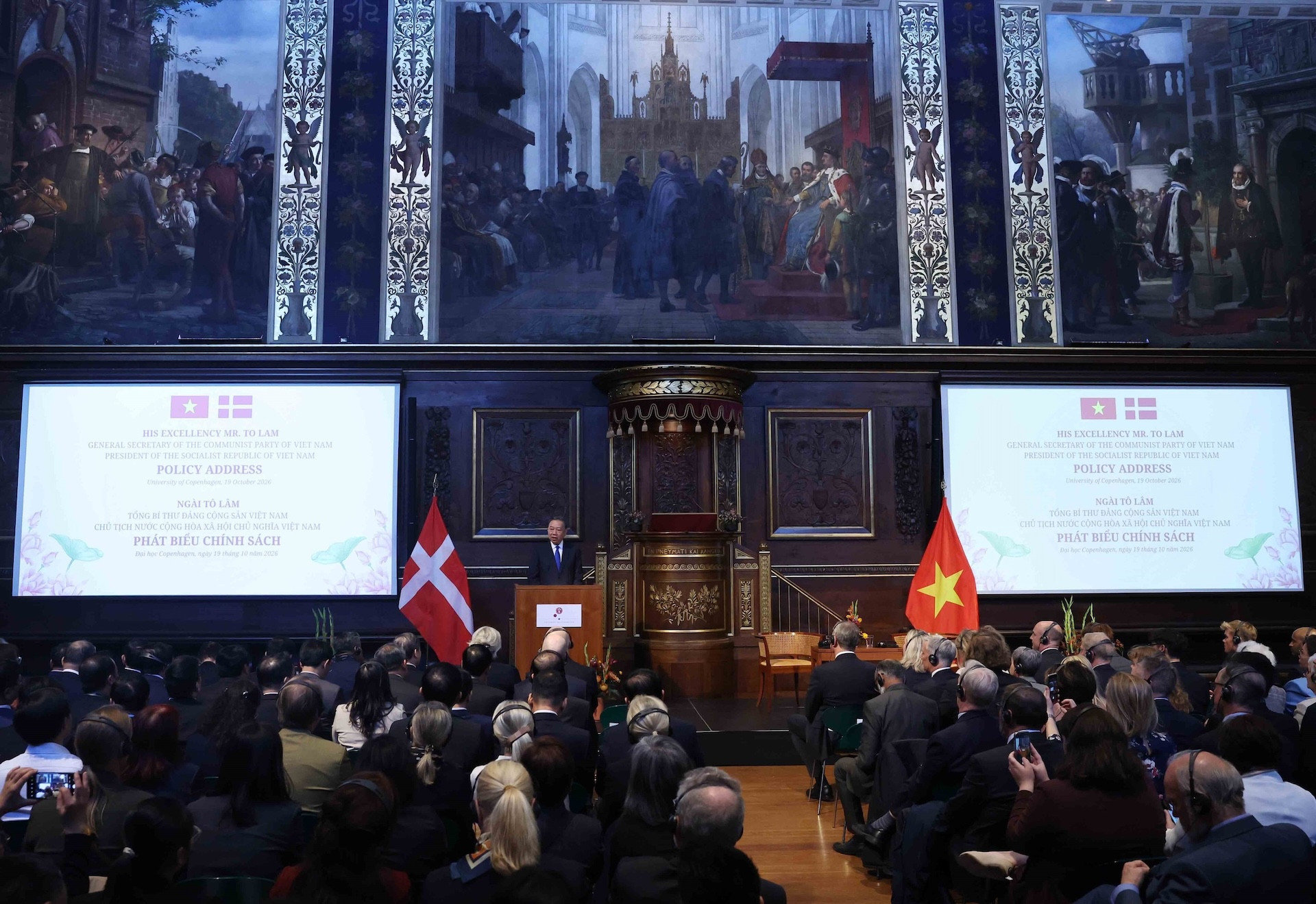 Tổng Bí thư, Chủ tịch nước Tô Lâm phát biểu chính sách tại Đại học Copenhagen (Đan Mạch). Ảnh: Thống Nhất/TTXVN