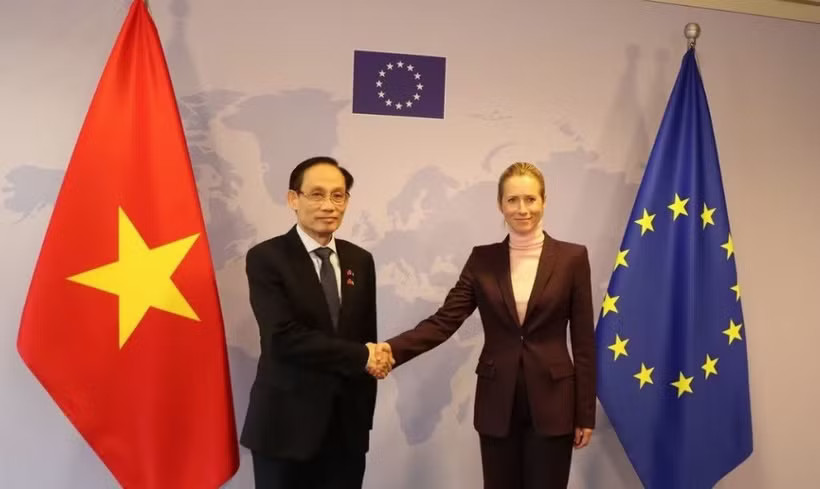 Vietnamese Minister of Foreign Affairs Le Hoai Trung (left) and European Commission Vice-President and EU High Representative for Foreign Affairs and Security Policy Kaja Kallas at their meeting in Brussels, Belgium, on October 21. (Photo: Vietnamese Ministry of Foreign Affairs)