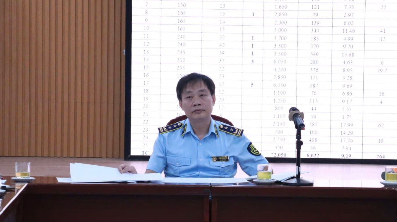 Chi cục trưởng Chi cục Quản lý thị trường thành phố Hà Nội Trịnh Quang Đức chủ trì buổi Hội nghị. Ảnh QLTT