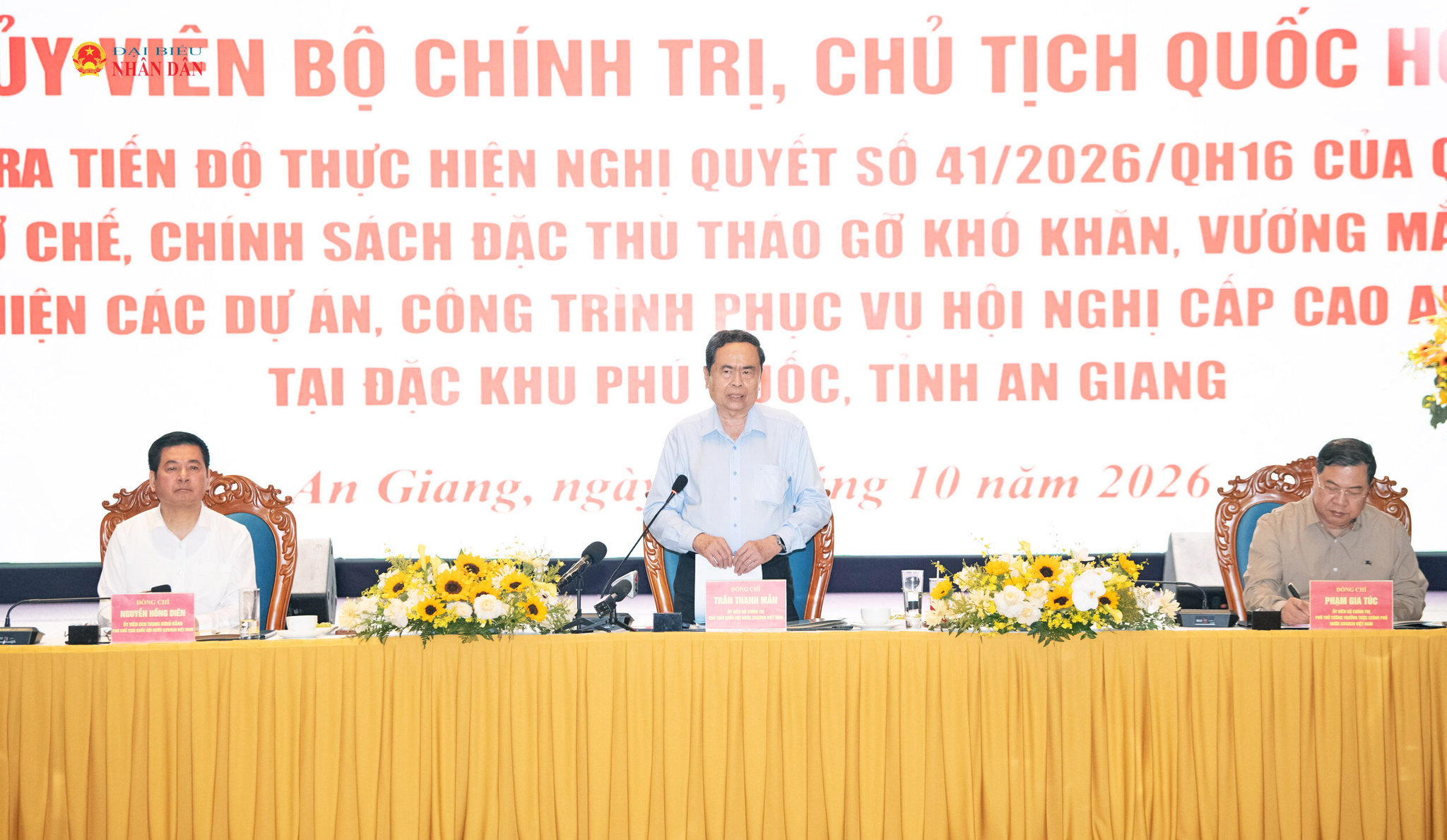 Chủ tịch Quốc hội Trần Thanh Mẫn phát biểu tại cuộc làm việc