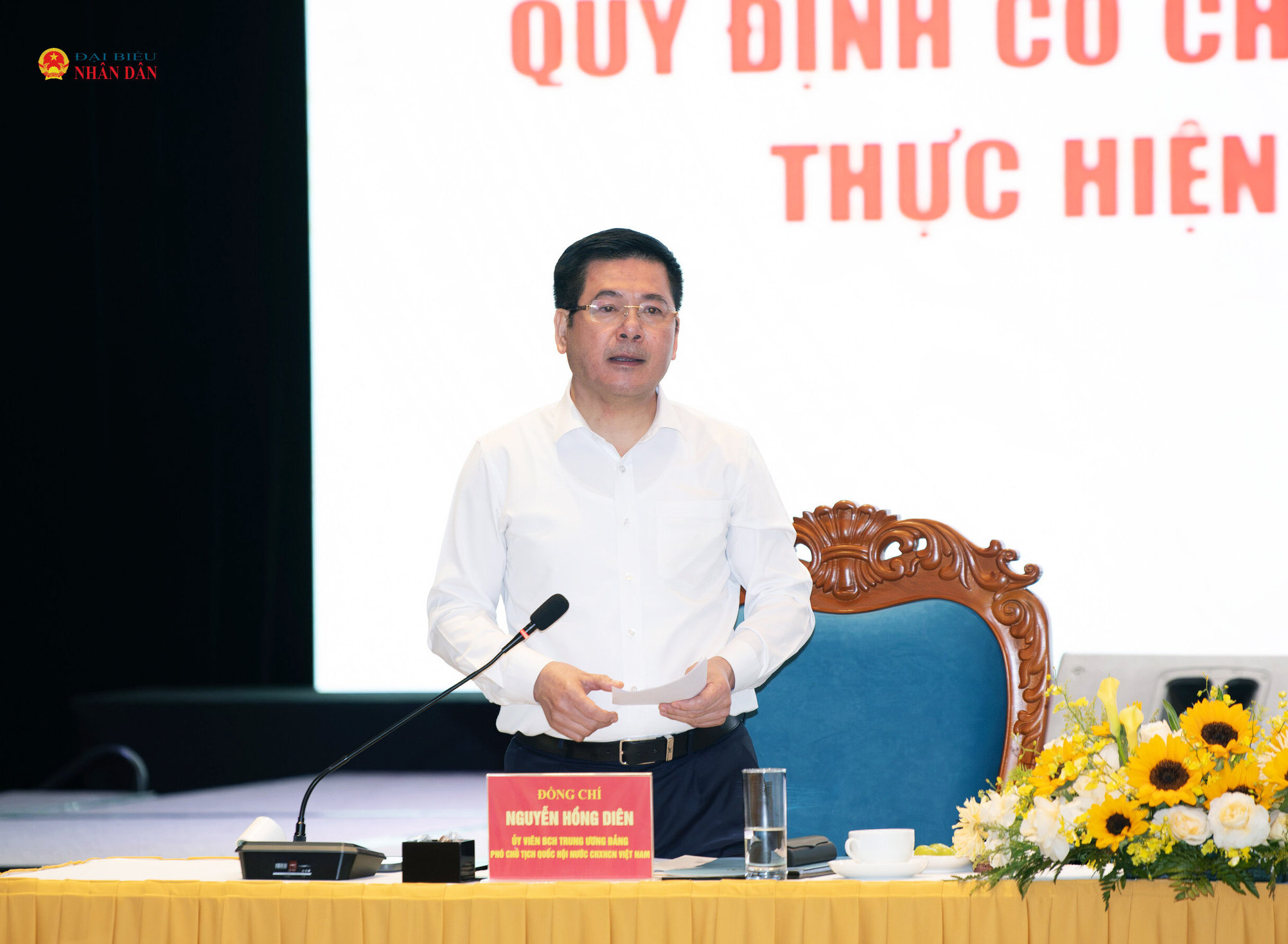 Phó Chủ tịch Quốc hội Nguyễn Hồng Diên phát biểu tại cuộc làm việc