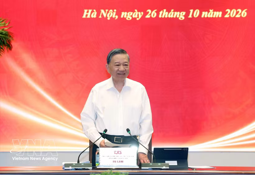 General Secretary of the Communist Party of Vietnam Central Committee and President To Lam speaks at the meeting (Photo: VNA)