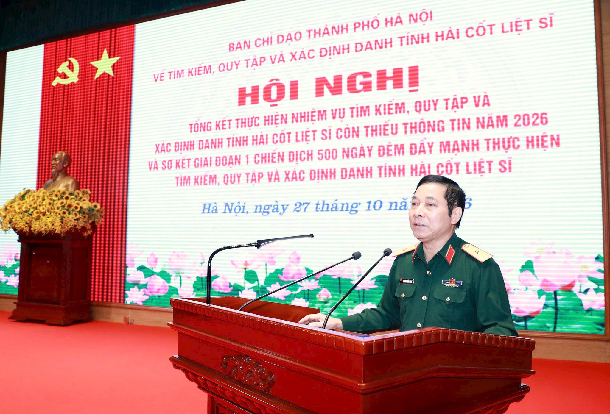 Thiếu tướng Nguyễn Khắc Nhân, Phó Chính ủy Bộ Tư lệnh Thủ đô Hà Nội, Phó Trưởng ban Chỉ đạo thành phố Hà Nội phát biểu