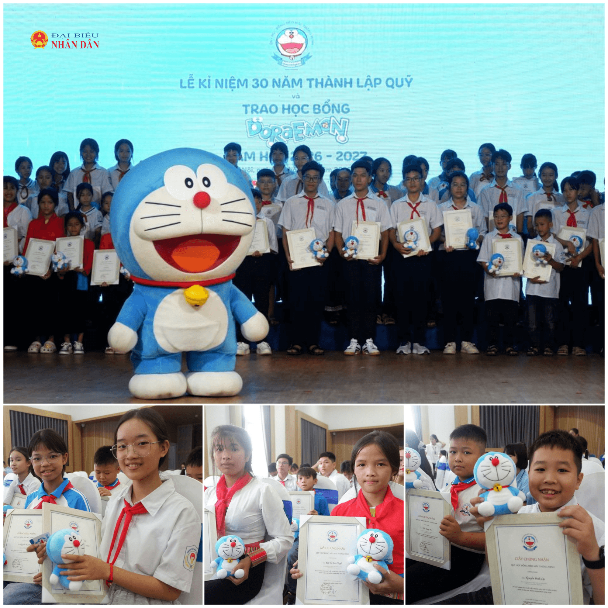 Năm nay, 490 em học sinh tại 8 tỉnh, thành phố được nhận học bổng Doraemon