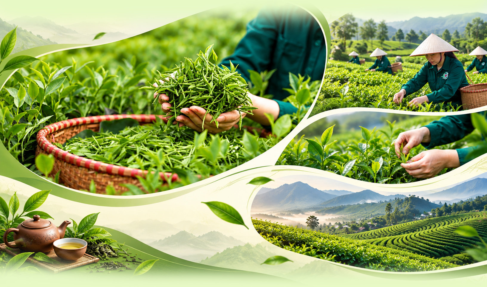 Thu hái nguyên liệu sản xuất dòng sản phẩm trà móc câu tại vùng chè Tân Cương – Thái Nguyên