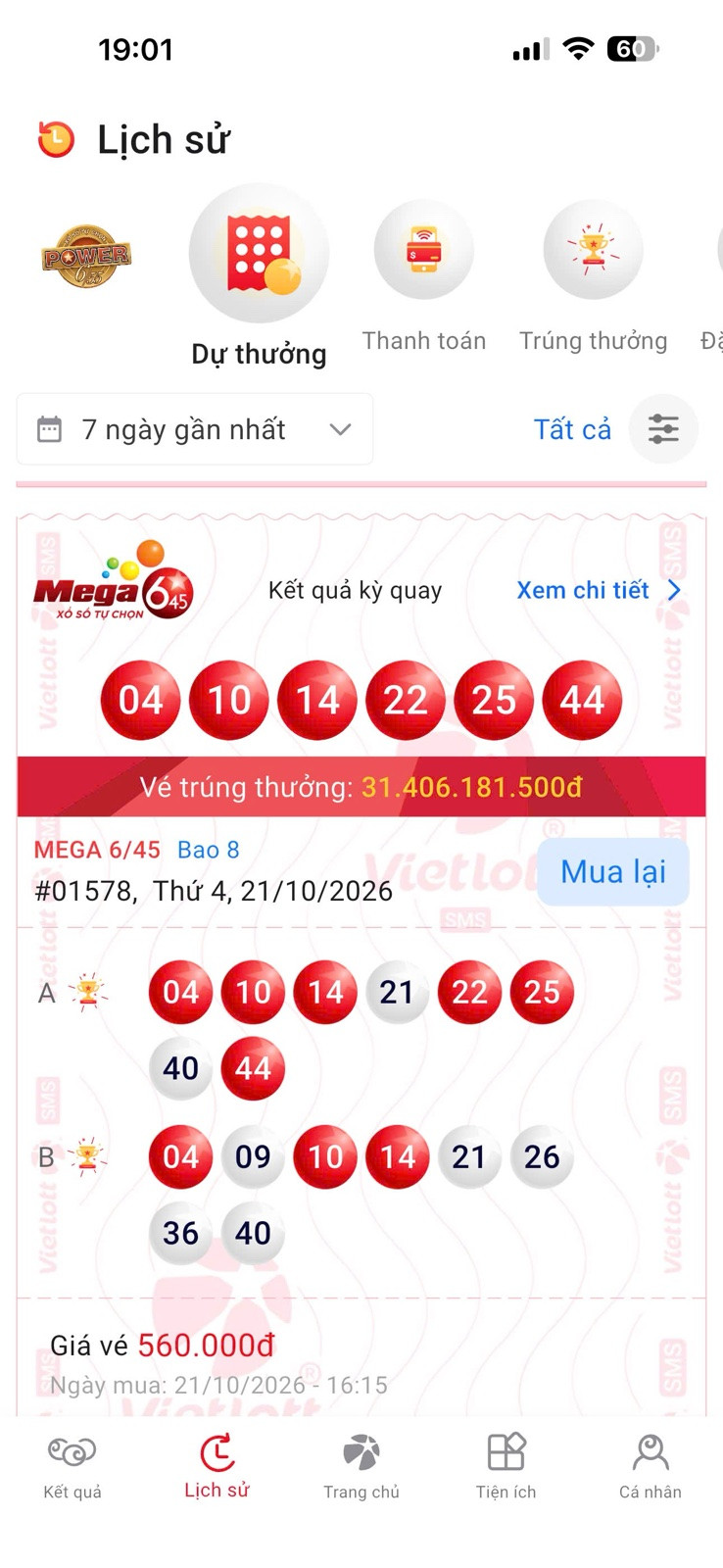 Tấm vé may mắn mang về giải Jackpot hơn 31 tỷ đồng cho anh N.A