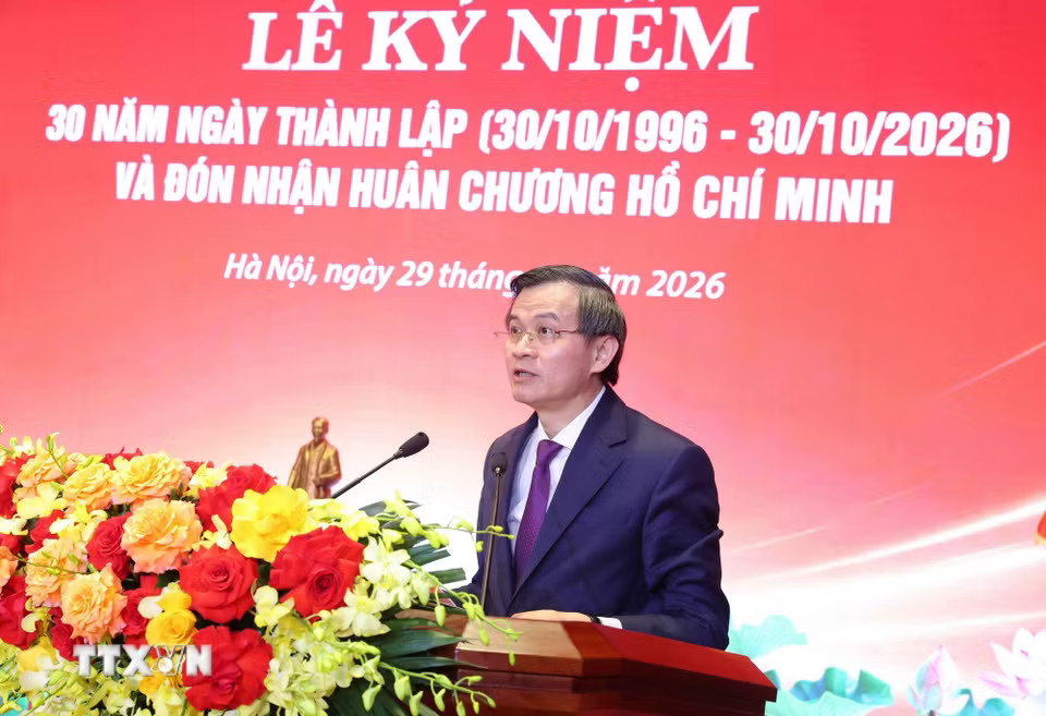 Giám đốc Học viện Chính trị quốc gia Hồ Chí Minh, Phó Chủ tịch Thường trực Hội đồng Lý luận Trung ương Đoàn Minh Huấn phát biểu