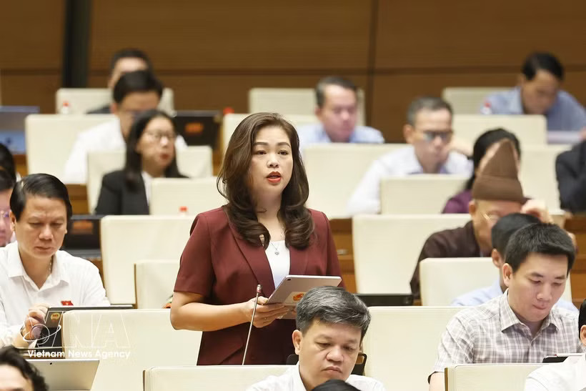 NA deputy Doan Thi Le An from Cao Bang province speaks at the discussion. (Photo: VNA)