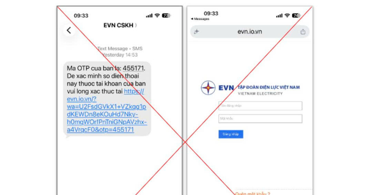 EVN cảnh báo thủ đoạn lừa đảo mới bằng tin nhắn OTP giả mạo