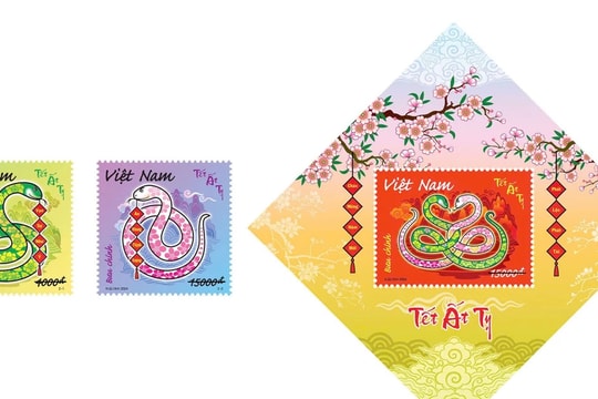 Bộ tem Tết Ất Tỵ: Linh vật Rắn và phong tục đón Tết cổ truyền