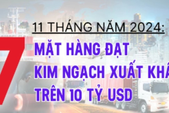 7 mặt hàng xuất khẩu Việt Nam vượt 10 tỷ USD trong 11 tháng năm 2024