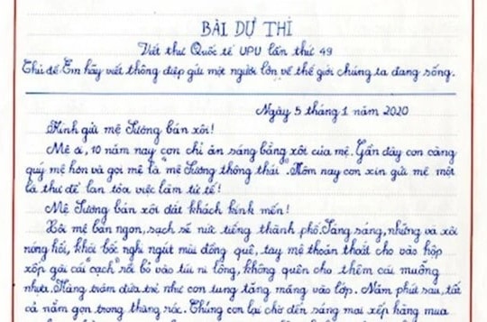 Tham khảo những bức thư giải Nhất quốc gia thi viết thư UPU trong 5 năm gần nhất