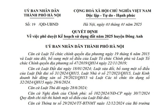 Hà Nội: Phê duyệt kế hoạch sử dụng đất huyện Đông Anh năm 2025