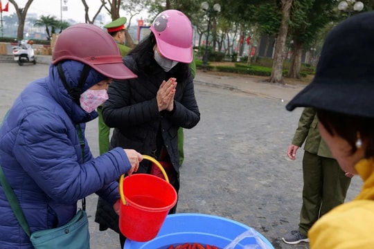 Hà Nội: Người dân náo nức thả cá tiễn ông Công ông Táo về trời