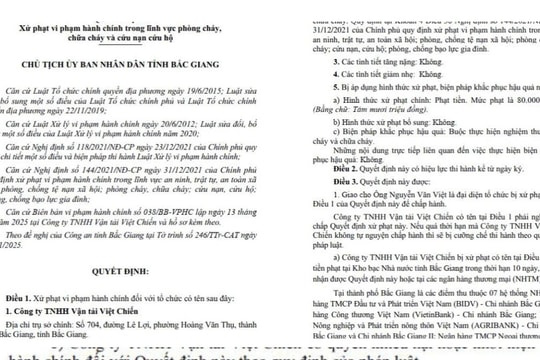 Bắc Giang: Công ty TNHH Vận tải Việt Chiến bị xử phạt 80 triệu đồng vì vi phạm phòng cháy