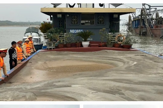 Bắt giữ 3 tàu khai thác cát trái phép trên sông Hồng