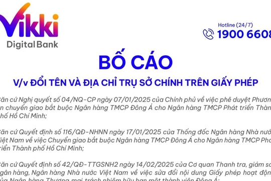 DongA Bank đổi tên thành Ngân hàng số Vikki 
