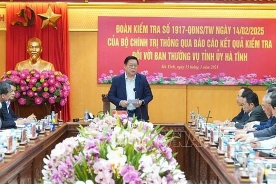 Đoàn kiểm tra của Bộ Chính trị, Ban Bí thư thông qua kết quả kiểm tra với Tỉnh ủy Hà Tĩnh