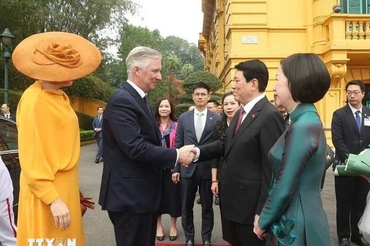 Chủ tịch nước Lương Cường chủ trì lễ đón cấp Nhà nước Nhà Vua Vương quốc Bỉ