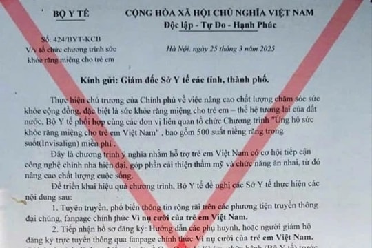 Bộ Y tế cảnh báo công văn giả mạo về chương trình chăm sóc răng miệng trẻ em