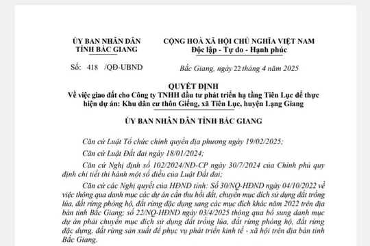 Bắc Giang: Thường xuyên kiểm tra, đôn đốc việc sử dụng đất của chủ dự án Khu dân cư thôn Giếng