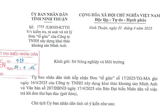 Chủ tịch UBND tỉnh Ninh Thuận chỉ đạo làm rõ đơn thư của doanh nghiệp liên quan đấu giá quyền khai thác khoáng sản