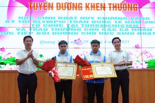 Quảng Nam khen thưởng 300 triệu đồng cho cặp song sinh giành Huy chương Vàng Olympic Toán 