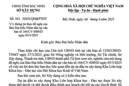 Sai phạm tại dự án Khu liên hợp Khoa học - Đào tạo: Sở Xây dựng tỉnh Bắc Ninh thông tin như thế nào?