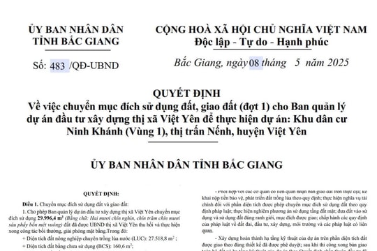 Bắc Giang: Giao gần 30.000m2 đất để thực hiện dự án Khu dân cư Ninh Khánh