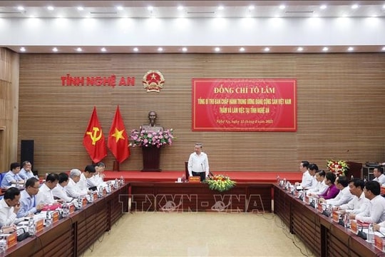 Tổng Bí thư Tô Lâm thăm và làm việc với Ban Thường vụ Tỉnh ủy Nghệ An