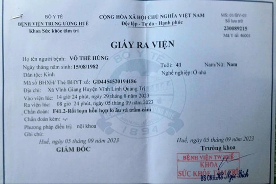 Đối tượng giết người rồi bỏ trốn ở Vĩnh Linh, Quảng Trị: Từng bị bệnh lý F41.2