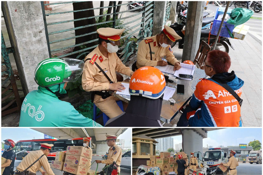 Cảnh sát giao thông Hà Nội đồng loạt xử lý xe chở hàng cồng kềnh, xe ba bánh vi phạm