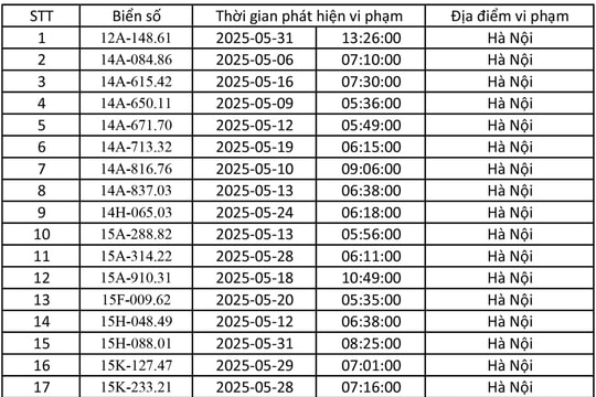 Danh sách gần 500 ô tô tại Hà Nội bị phạt nguội trong tháng 5/2025