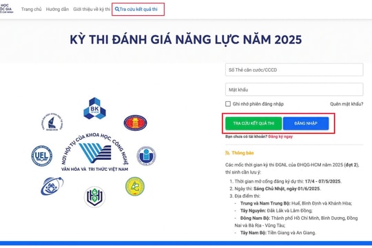 Đại học Quốc gia TP. Hồ Chí Minh cung cấp thêm kênh tra cứu điểm thi năng lực
