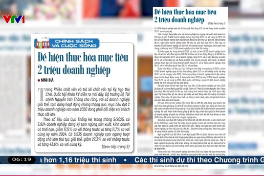 Điểm báo VTV1: Để hiện thực hóa mục tiêu 2 triệu doanh nghiệp