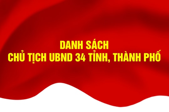 Chủ tịch UBND 34 tỉnh, thành phố trực thuộc Trung ương