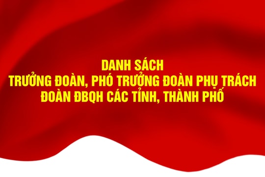 Trưởng đoàn, Phó Trưởng đoàn phụ trách 34 Đoàn ĐBQH các tỉnh, thành phố