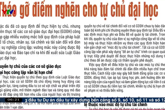 Điểm báo VTV1: Tháo gỡ điểm nghẽn cho tự chủ đại học