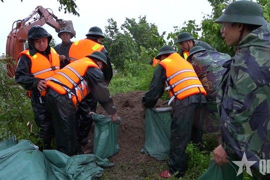 Kịp thời khắc phục sự cố vỡ đê ở Hưng Yên do bão số 3 (Wipha)