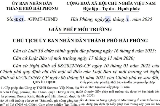 Hải Phòng: Yêu cầu Công ty TNHH Sunmax Việt Nam thực hiện nghiêm quy định pháp luật về môi trường