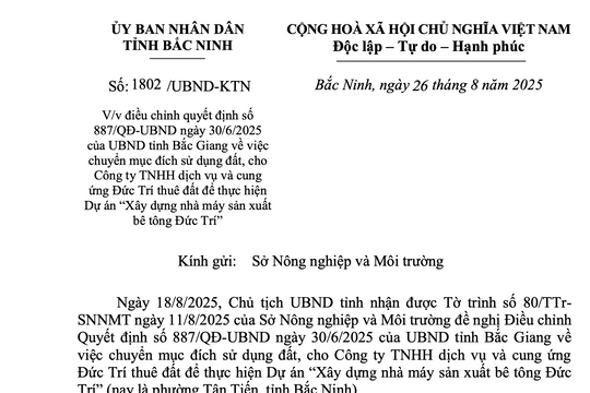 Bắc Ninh: Yêu cầu Sở Nông nghiệp và Môi trường chỉ đạo rút kinh nghiệm liên quan dự án “Xây dựng nhà máy sản xuất bê tông Đức Trí”