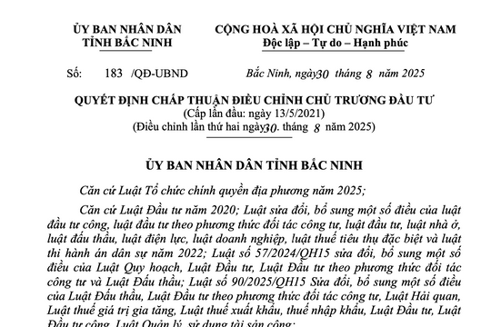 Chấp thuận điều chỉnh chủ trương đầu tư của dự án “Khu đô thị mới Cửa Làng - Thôn Trước, xã Tân Tiến, thành phố Bắc Giang”