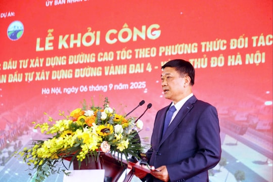 Phó Chủ tịch Quốc hội Vũ Hồng Thanh dự, phát biểu tại lễ khởi công tuyến cao tốc đầu tư theo phương thức đối tác công tư