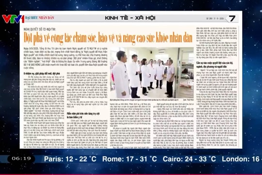 Điểm báo VTV1: Đột phá về công tác chăm sóc, bảo vệ và nâng cao sức khỏe nhân dân